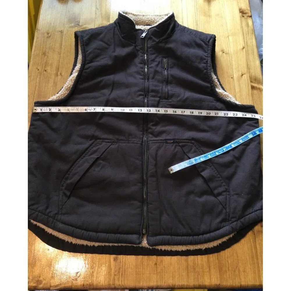 Lee Workwear Sherpa Lined Jacket Vest Mens Size XL Brown Canvas Pockets gorpcore